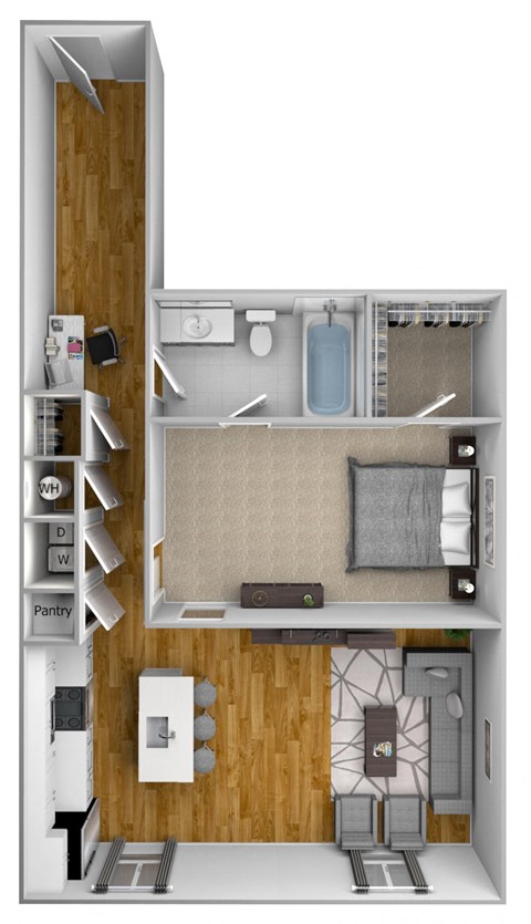 a floor plan of a small apartment with a bedroom and a bathroom